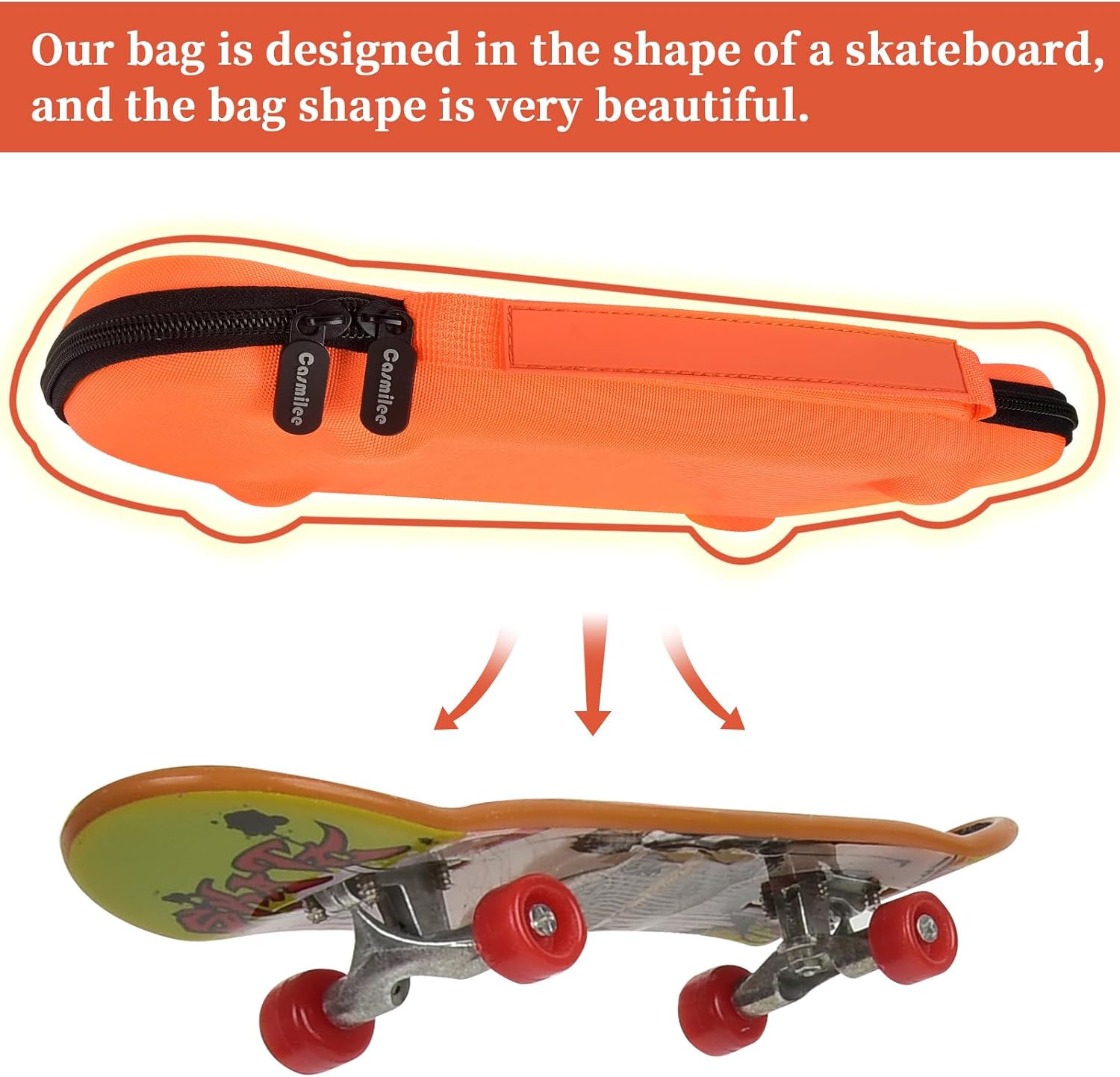 Finger Skateboard Case for TECH DECK Fingerboard Ultra DLX 14 Pack, Element Collectible Mini Skateboards Holder, Kids Toy Storage for Sticker Sheets, Wheels, Tool, Screws and Nut- Box Only, Orange