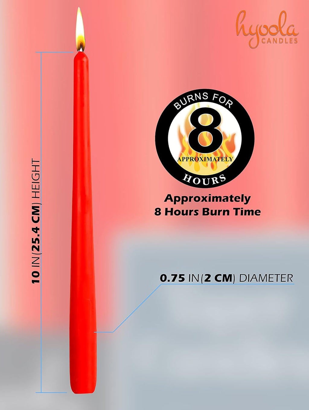 Hyoola 12 Pack Tall Red Taper Candles - 10 Inch Red Dripless, Unscented Dinner Candle - Paraffin Wax with Cotton Wicks - 8 Hour Burn Time