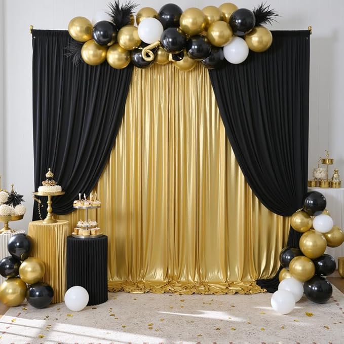 20ft x 10ft Gold Sequin Backdrop Curtain for Parties, Wrinkle Free Thick Glitter Photo Backdrop Drapes 4 Panels 5x10FT Back Drop Cloth Shiny Fabric for Wedding Birthday Photography Background