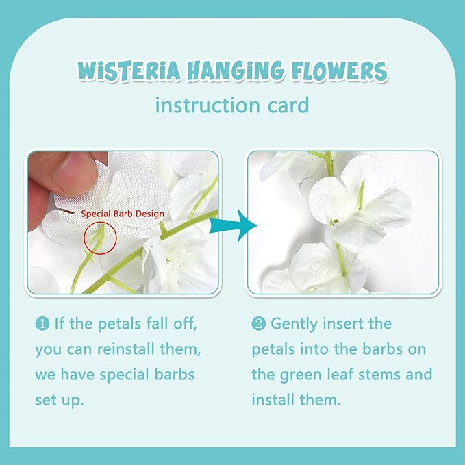 24 Pack Teal Wisteria Hanging Flowers Garland, 3.77 Feet Artificial Flower Vines, Fake Wisteria, Artificial Vines Hanging Garland for Backdrop Outdoor Yard Garden Decor