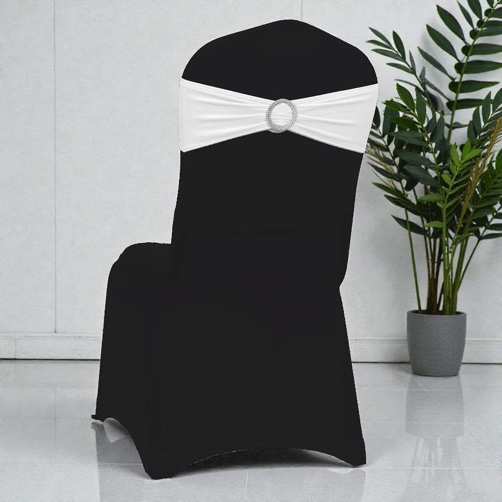 MDS® Pack of 10 Spandex Chair Sashes with Slider Buckle for Wedding & Event Decor, Reusable Stretch Chair Bows Bands for Banquet Chair Cover, Reception, Baby Shower, Birthday Party - White