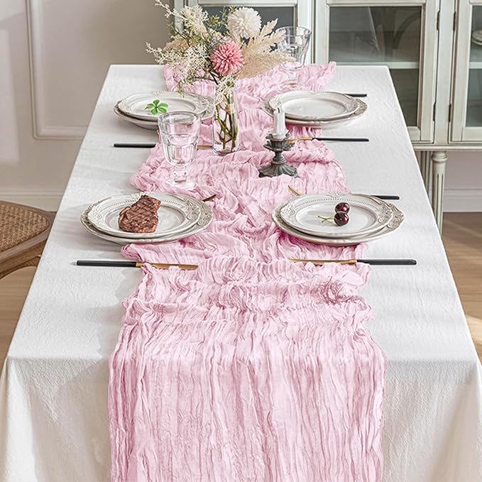 6 Pack Cheesecloth Table Runner 10Ft Christmas Gauze Boho Table Runners for Wedding Decor Bridal Shower Decorations Baby Shower Party(35" x 120")