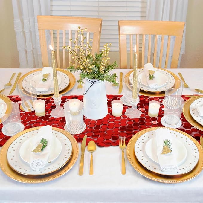 VHH Sequin Table Runner 12 x 108 inches Red Table Runner, Glitter Runner for Party Wedding Birthday, Party Spring Easter Rustic, Birthday Supplies Decorations (1 Pack).