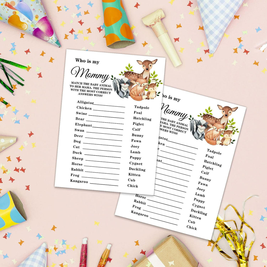 Baby Shower Game Cards, Safari Animals Who is My Mommy Game Card for Baby Shower Party，Funny Icebreak Baby Shower Party Games Ideas Activity for Parent-to-be, Fun and Easy, 30 Cards