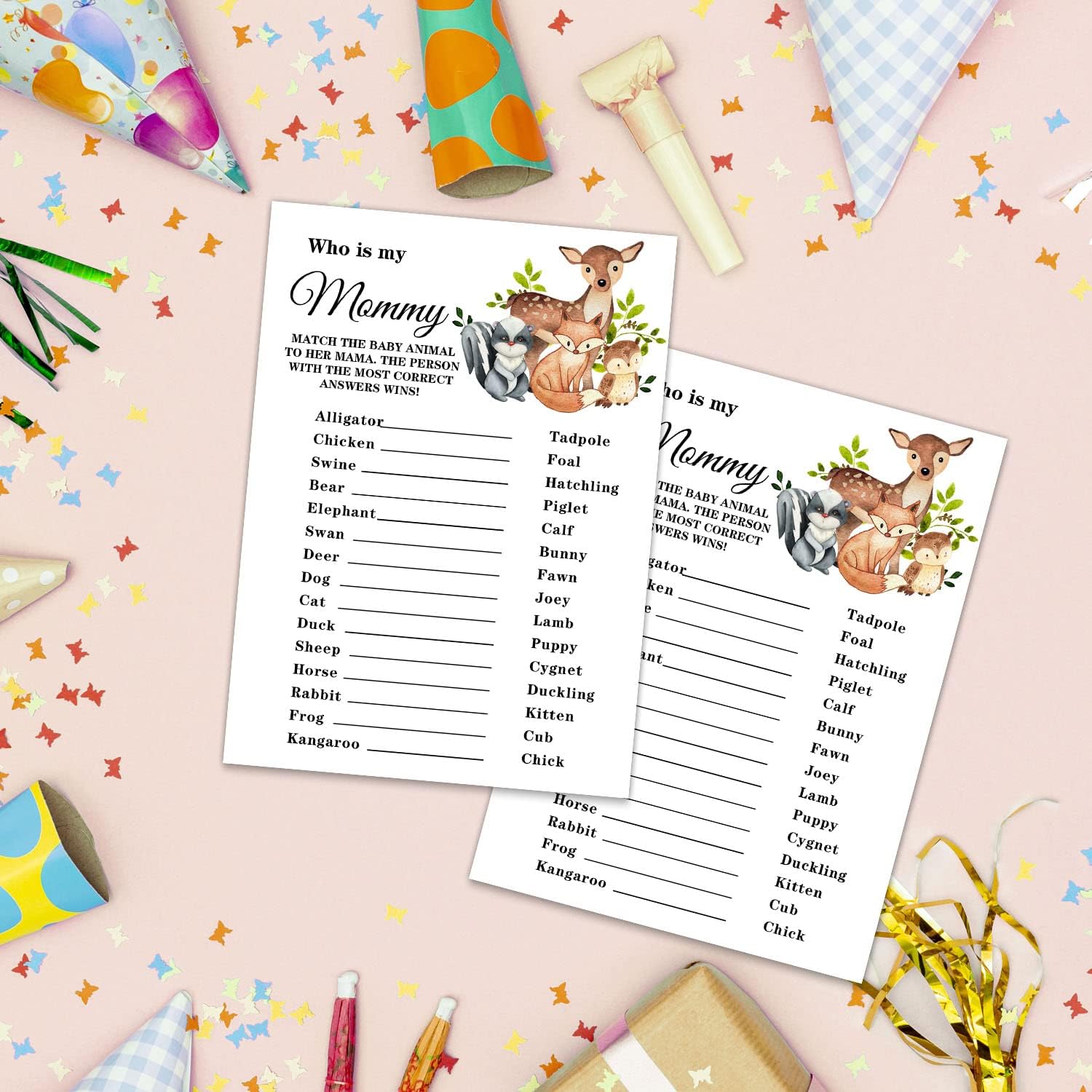 Baby Shower Game Cards, Safari Animals Who is My Mommy Game Card for Baby Shower Party，Funny Icebreak Baby Shower Party Games Ideas Activity for Parent-to-be, Fun and Easy, 30 Cards