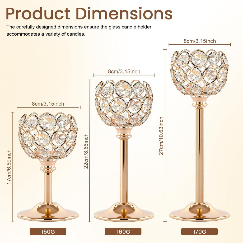 Gold Crystal Candle Holders Candlestick Holders - 4 Sets Tall Bling Bowl Candelabra Centerpieces for Dining Table, Wedding, Party & Fireplace Mantel Decor,12Pcs