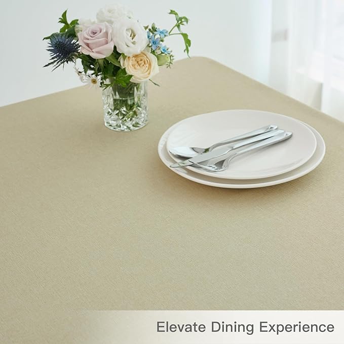maxmill Rectangle Linen Texture Tablecloth Stain Proof Waterproof Wrinkle Free Washable Dining Table Cloth Wipeable Fabric Table Cover for Dining Room Farmhouse Tablecloths, 60 x 120 Inch, Beige