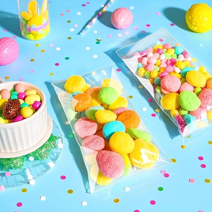 PigPotParty 3"x7" Cellophane Cookie Bags Self Sealing, 200 Pcs Clear Plastic Treat Individual Cookie Bags with seal, Perfect for Goodies, Party Favors, Snacks, Gift Wrapping