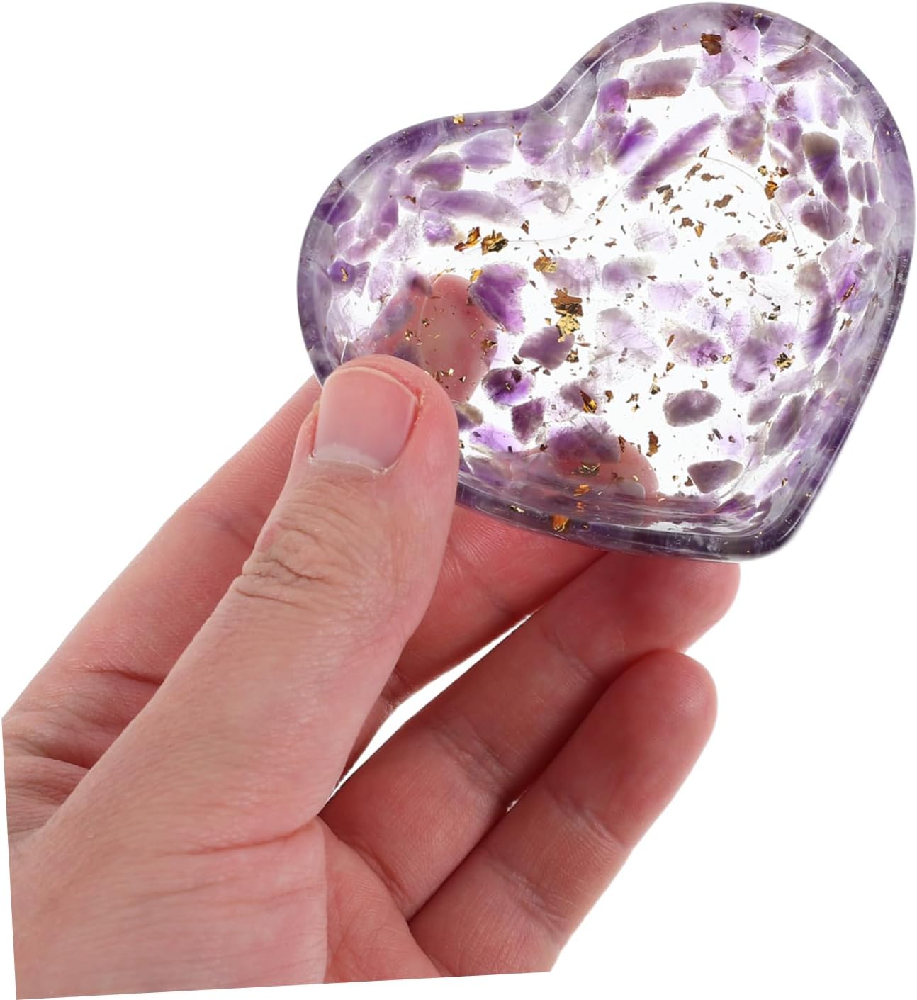 Happyyami Heart Shaped Resin Candle Holder Unique Decorative Bowl for Living Room Bedroom and Office Natural Crystal Gravel Craft for Enhanced Aesthetic and Relaxing Atmosphere