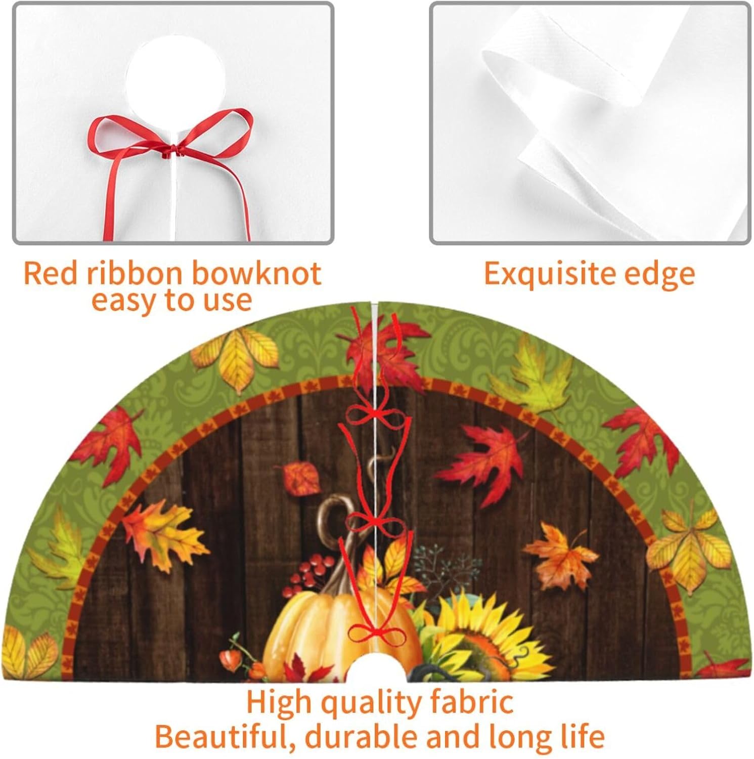 Fall Maple Leaf Christmas Tree Skirt Xmas Tree Mat Halloween Christmas Tree Ornaments Decorations Holiday Party Indoor Outdoor 30"