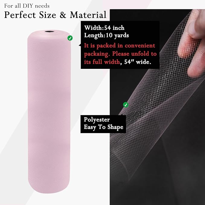 Light Pink Tulle Fabric Rolls 54 Inch by 10 Yards Fabric Tulle Bolt for Wedding Decorations Bouquet Wrapping DIY Tutu Baby Shower Table Skirt Birthday Party Craft Supplies