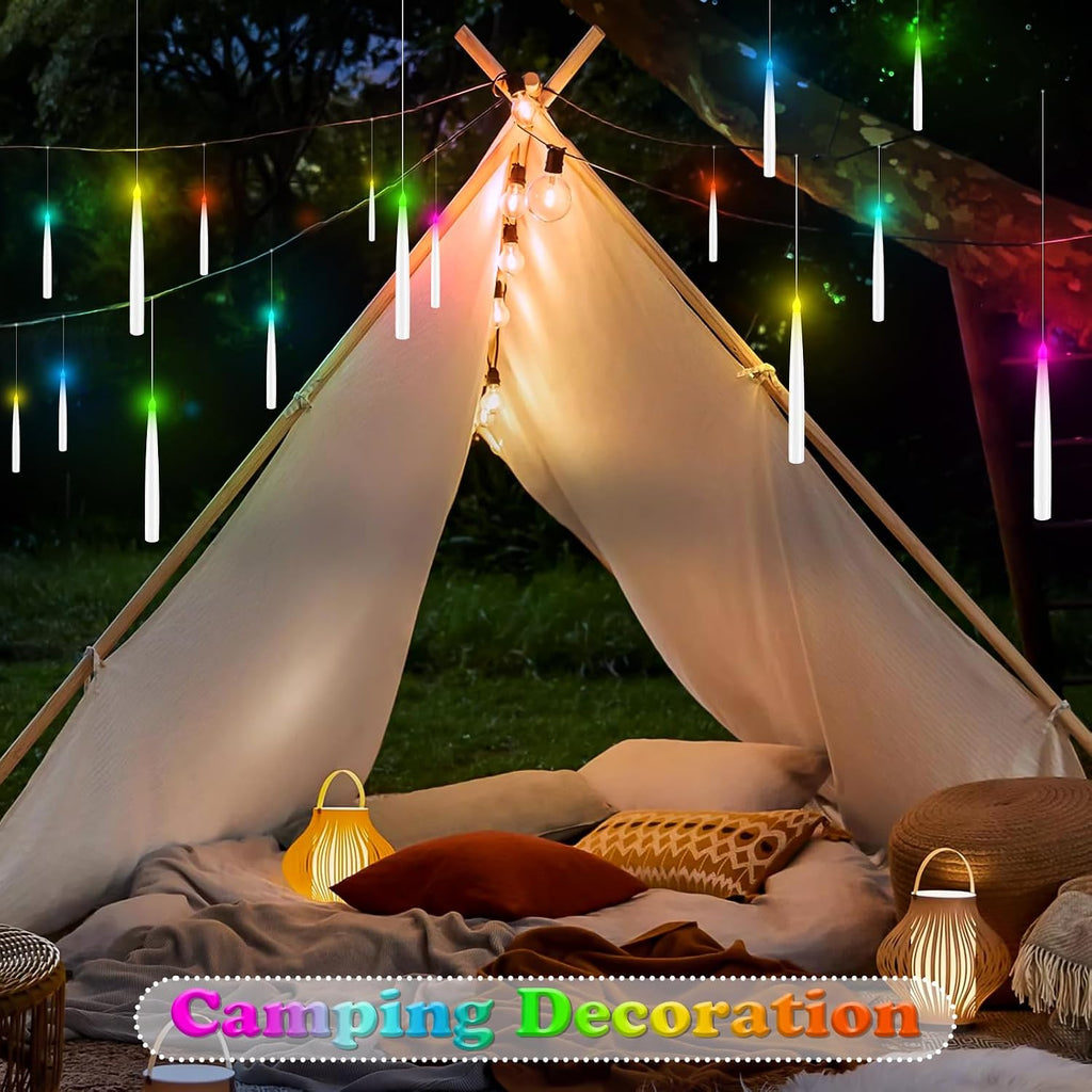 Color Changing Floating Candles with Magic Wand Remote, Holiday Decorations Magical Hanging Candles, 12Pcs Flameless Taper Candle with Multi-Color Battery Operated Window Candles for Party Theme Decor