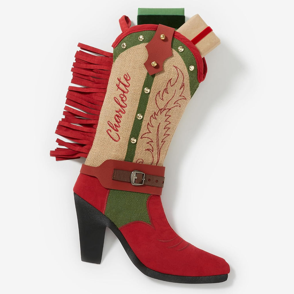Personalization Universe Personalized Western Cowboy or Cowgirl Boot Stocking with Faux Spur, Embroidered Name, and Durable Design - Perfect Holiday Decor for Christmas (Multicolor, Cowgirl)