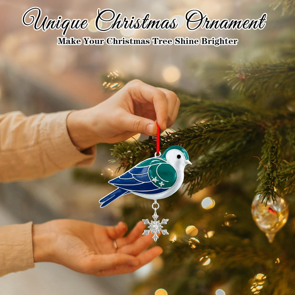 WhatSign Blue Bird Christmas Ornament - Metal Bird with Snowflake Hanging Decoration for Christmas Tree Party Animal Lovers Gifts for Women