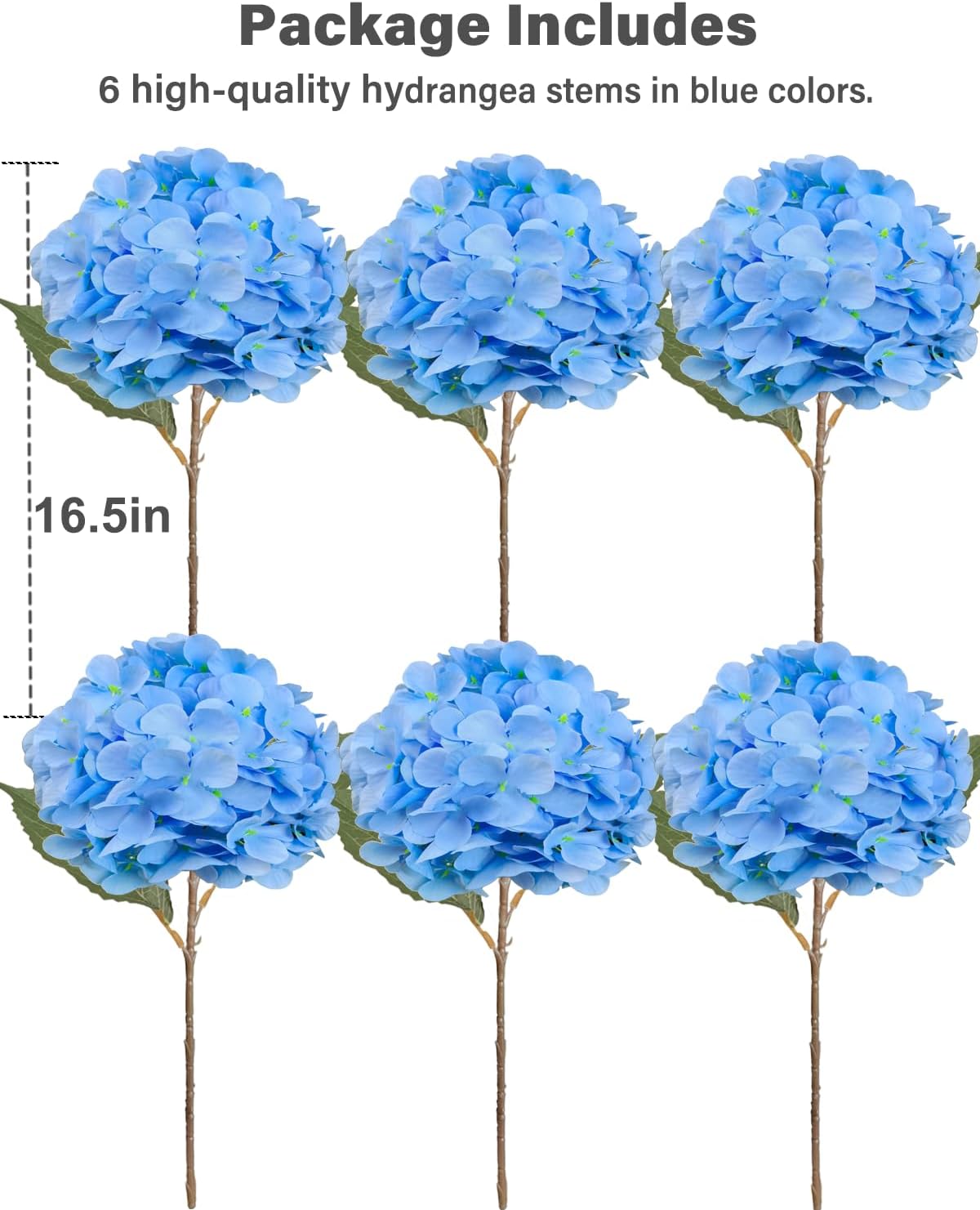 6PCS Premium Blue Silk Hydrangea Artificial Flowers Bouquets - Realistic Fake Hydrangea with Stems, Faux Flower Arrangement for Home Wedding Party Baby Shower Table Centerpieces Decoration