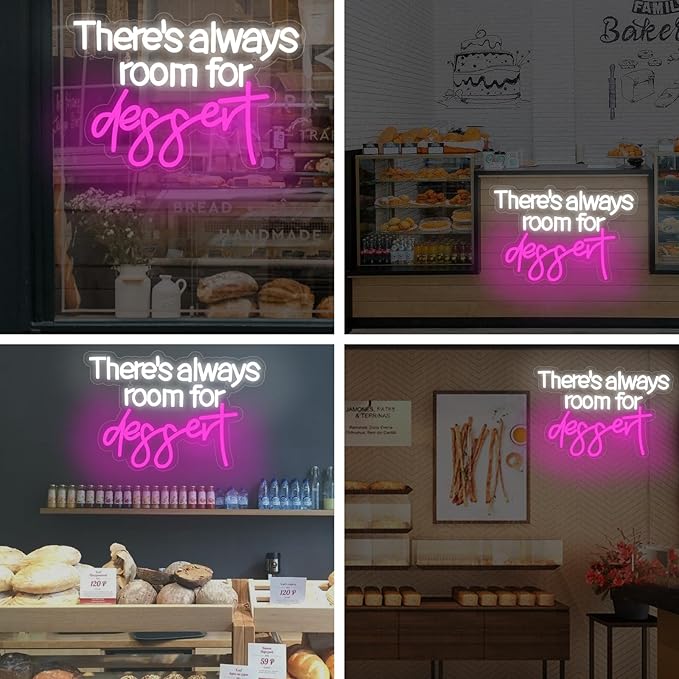 There's Always Room for Dessert Neon Sign Baking Bread Shop Decor Led Light Cafe Dessert Decor Welcome Sign Open LED Light, 15.7"x10.6"