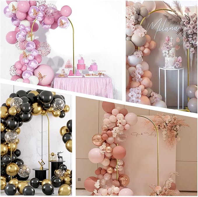 Metal Arch Backdrop Stand and Cover Set, 6FT Beige Reusable Spandex Fitted Backdrop Cover and Gold Wedding Arch Frame for Baby Shower, Birthday, Parties Decoration.
