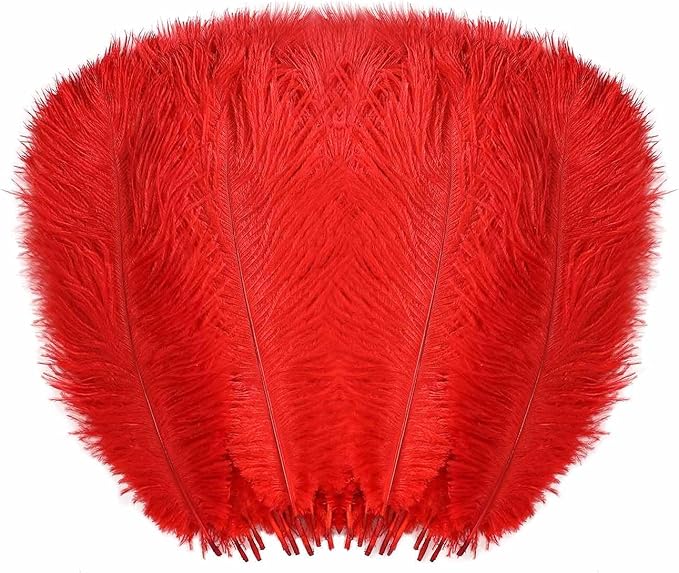 YAKRUNA 30PCS Red Ostrich Feathers Bulk 12-14 Inches for Centerpieces for Wedding Birthday Gatsby Party, Decorative Plumes for Vase & Table & Christmas Tree Decor (30-35cm, Red)