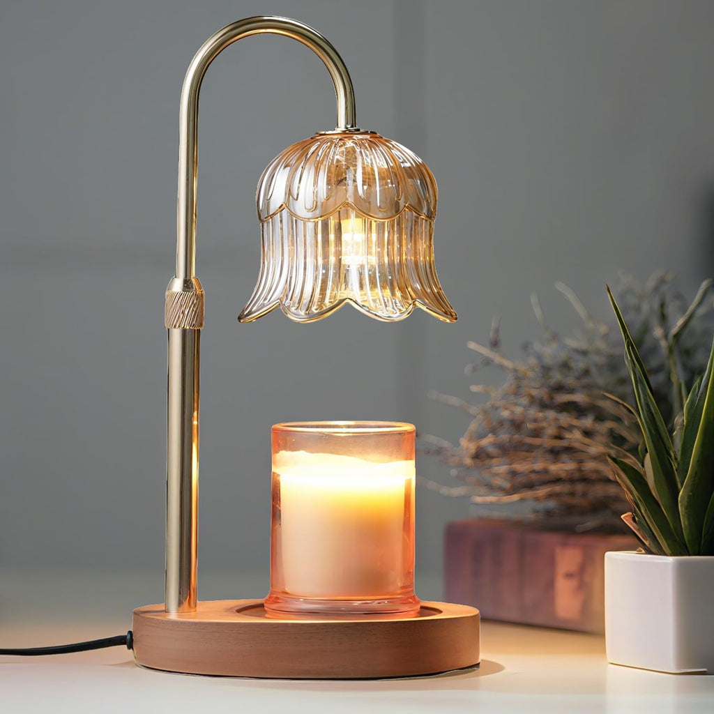 CRMILL Candle Warmer Lamp with Timer: Adjustable Dimmable Height Adjustable Warming - Flower Shape Wax Lamp Jar Candles No Flame Modern Home Decor Table Lights - Home Living Bedroom