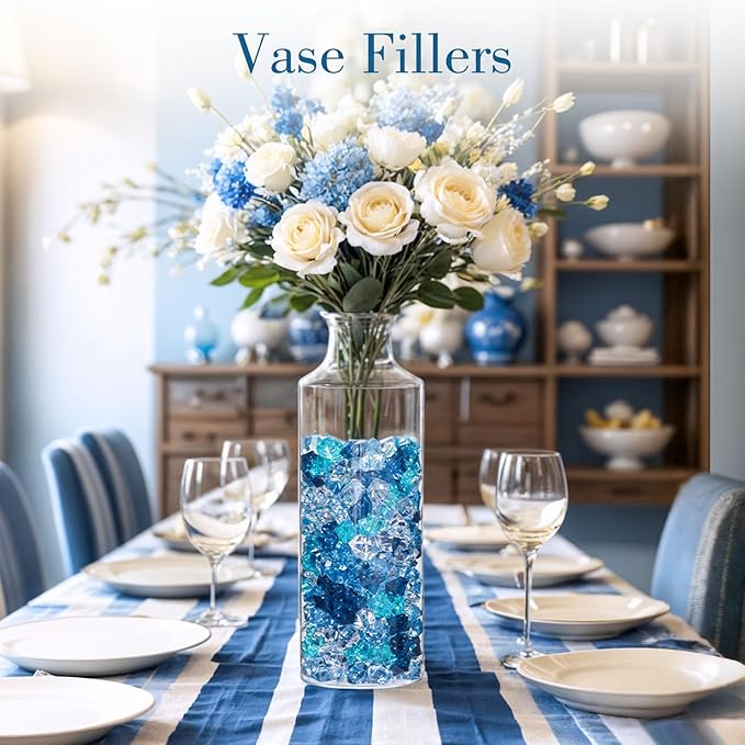 DomeStar 150PCS Fake Ice, Acrylic Blue Gems, Vase Fillers Fish Tank Rocks Aquarium Tank Decor Table Scatter Decoration