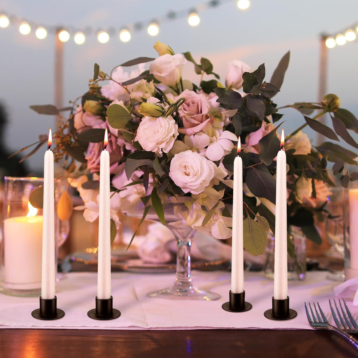 48 Pcs Black Metal Taper Candle Holders Bulk for Wedding Pillar Candles Taper...