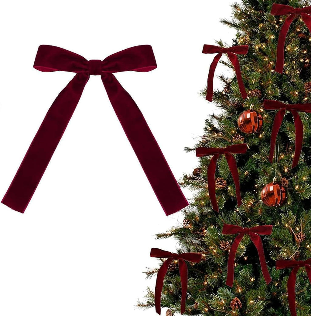 12PCS Red Velvet Bows for Christmas Tree, Bows for Christmas Tree, Garland Red Velvet Bow Ornaments for Christmastree with Gold Twist Ties (Burgundy)