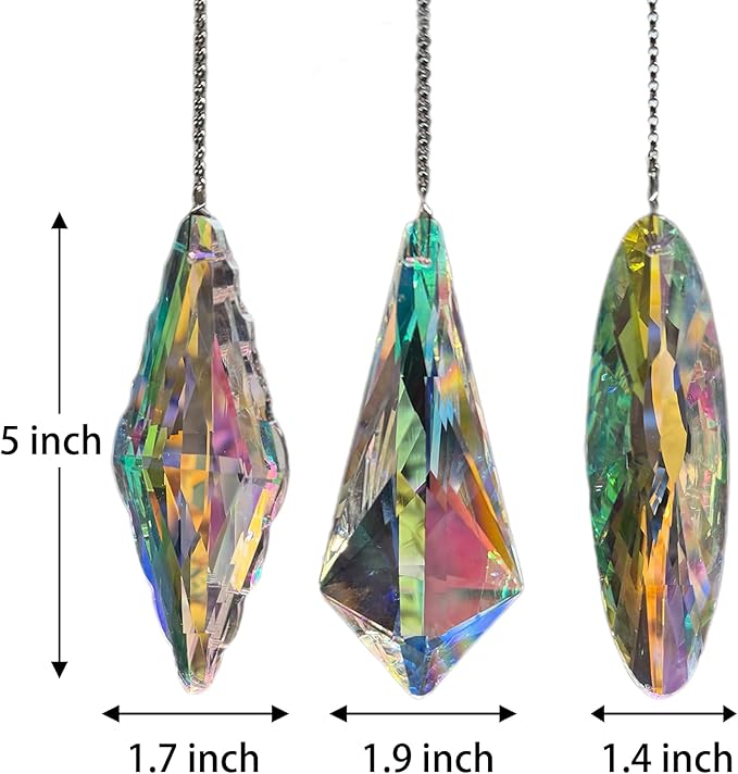3PCS 5" Large Crystal Suncatcher Prisms - Hanging Crystals for Window & Garden, Sun Catchers with Prisms Decor | Creates Rainbows Indoors/Outdoors, Heavy Duty Hanging Crystals Decor