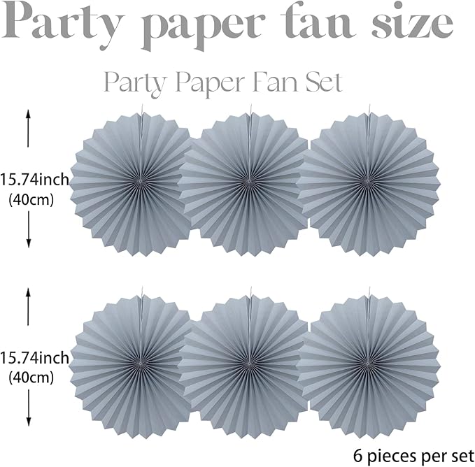 Gray Party Decorations,Wedding Decorations for Party Events Accessories,Anniversary Decorations,Birthday Decorations for Men,16in Hanging Paper Fans 30 Color DIY Set(Gray)