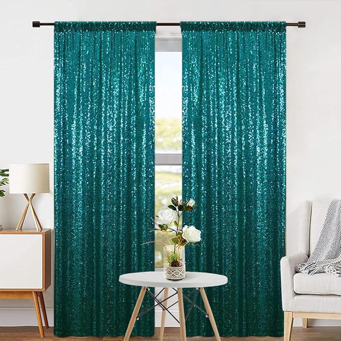 Eternal Beauty Sequin Backdrop Curtains, 2x8 Ft-2 Panels Teal Back Drop for Shimmer Photography Party Wedding Birthday Decor