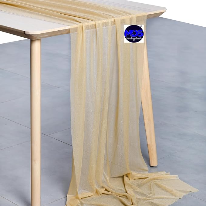 MDS Halloween Chiffon Table Runner - 12 Pack, 29 x 170 Inches, 14ft Each - Sheer Spooky Table Runners for Haunted House Parties, Trick-or-Treat Tables, Witchy Décor, Wedding & Events - Champagne Gold