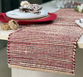 Chardin home Natural Jute Table Runner 13x108 Inch – Vintage Boho Rustic Table Decor – Handwoven Long Table Runner in Natural Jute and Red – Farmhouse Dining or Console Table Accent