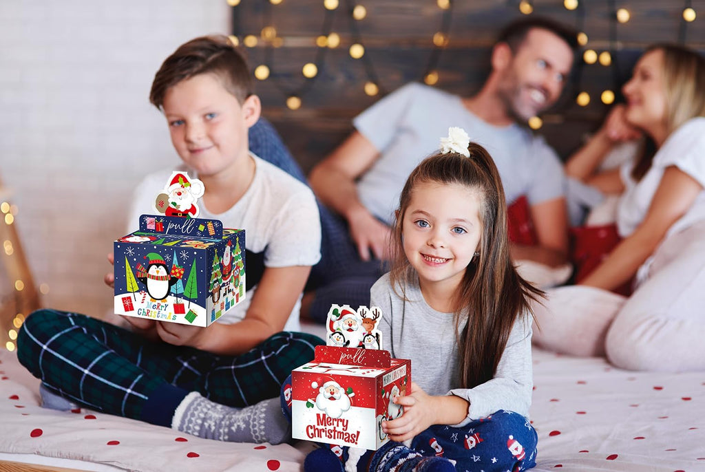 Jaywayang 2PCS Christmas Surprise Money Box for Cash Gift, Merry Christmas Money Gift Box with Card Holder for Kids Adults, DIY Fun Holiday, Includes 100Pcs Transparent Bags（Red, Blue