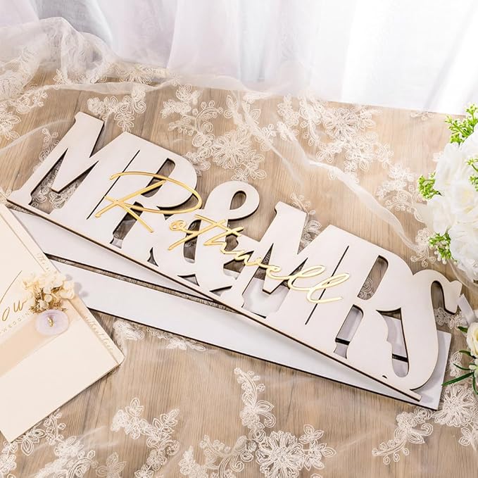 callie Personalized Mr and Mrs Wedding Table Sign, Custom Name Date Mr and Mrs Table Decor for Wedding, Bridal Shower, Anniversary Party