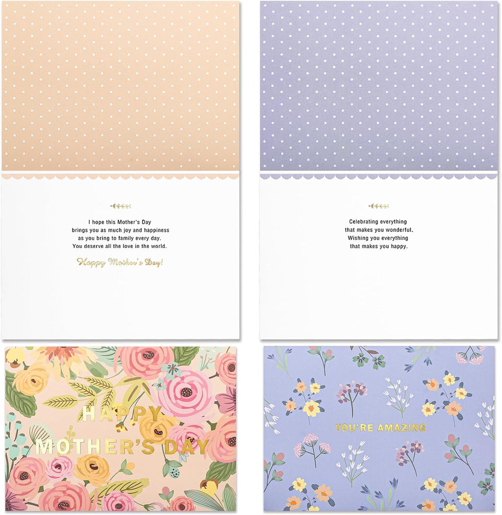EACYART Mothers Day Cards Assortment, 20 Pack Mother’s Day Cards Boxed with Envelopes & Stickers, Bulk Cute Gold Foil Card for Mom, Mothers Day Gifts