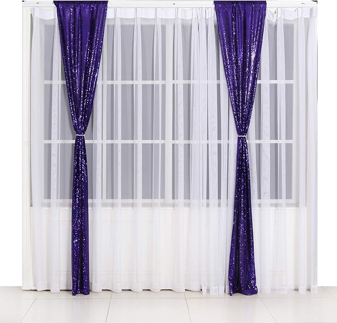 Poise3EHome 2ft x 8ft Purple Sequin Photography Backdrop Curtain 2 Panels for Party Decoration, Purple
