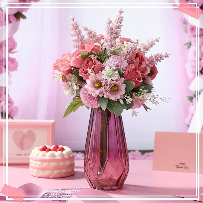 Zeyune 8 Pcs Wedding Silk Flowers Fake Silk Flowers Faux Bouquet Hydrangea Bouquets for Wedding Birthday Party Table Centerpieces Home Decoration (Bean Paste Pink,Rose)