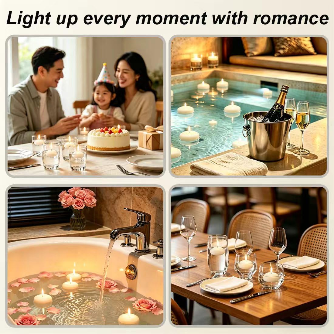 White Floating Candles 30Pcs, 1.45 Inch Diameter, 1.5 Hours Burn Time, Unscented Small Floating Candles for Wedding Party Bath Spa Valentine Christmas Home Romantic Decor