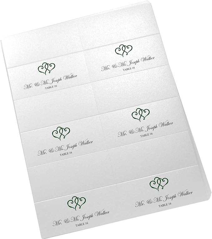 Linked Hearts Printable Place Cards, Hunter Green (Choose Color), Set of 150 (25 Sheets), Laser & Inkjet Printers - Wedding, Party, Dinner, and Special Events - Made in the USA
