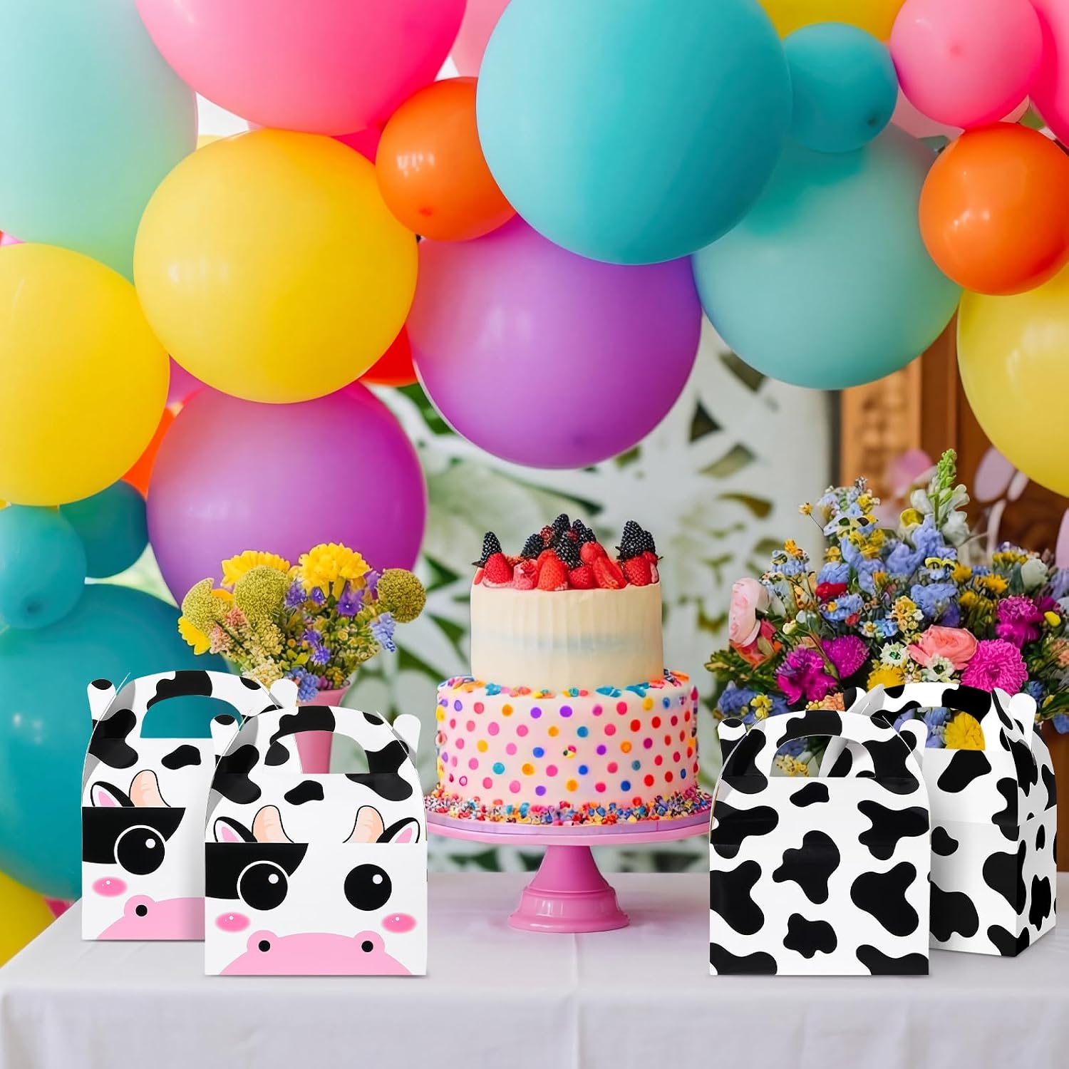 Sherr 12 Pack Cow Boxes for Party Favors Decorations Cow Treat Candy Goodie Candy Treat Boxes Reusable Print Gift Bags for Birthday Farm Animals Party Supplies