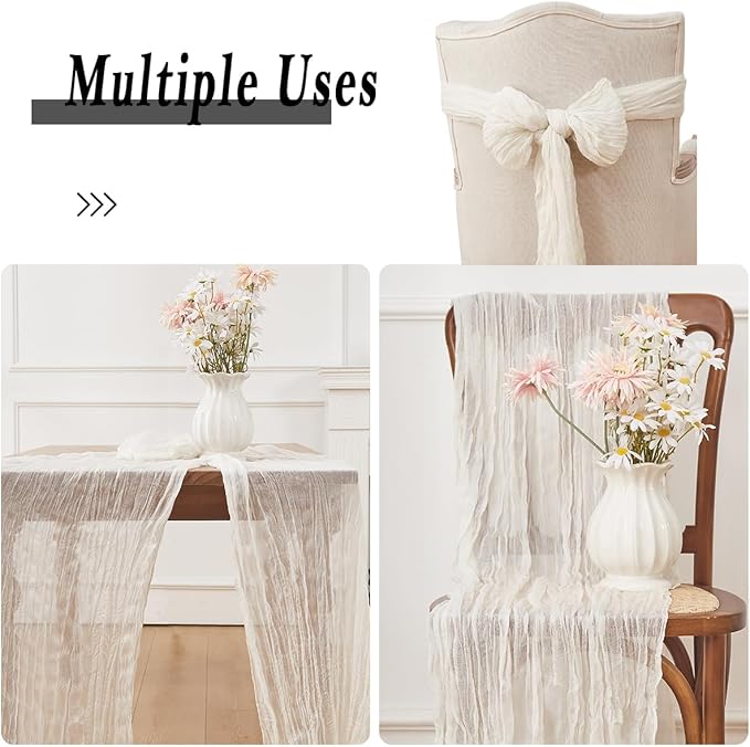 White 2 Pack Cheesecloth Table Runner 120 Inch 10 FT Boho Rustic Gauze for Wedding Baby Shower Party Farmhouse Summer Home Decor Washable