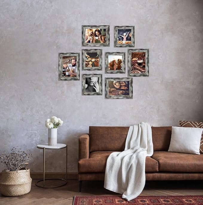 8x10 Picture Frames Set of 4- Rustic Retro Photo Frame with Real Glass Wall Mount and Tabletop Display Family Friends Wedding Gift