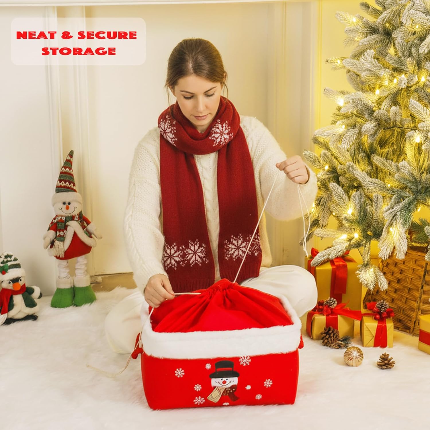 Christmas Gifts Baskets Empty Christmas Ornament Box Xmas Storage Baskets Canvas Toys Organizer Bin for Holiday, Snowman Raffle Basket Foldable Baskets for Nursery/Living room, Kids Toy Chest, Large