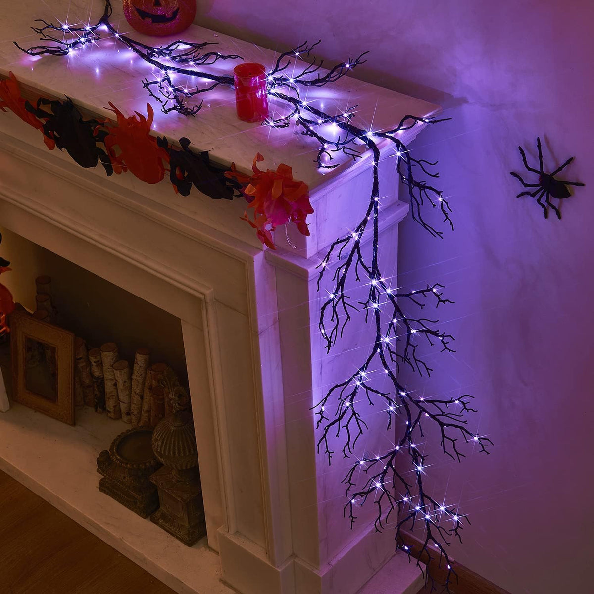 litbloom halloween garland lights 8 functions 120 orange, side view