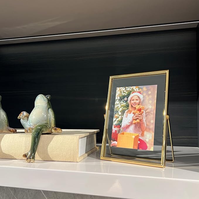 Gold Floating Frame, 5"x7", Vertical, For Picture 4x6, 3.5x5, 2x3 with Floating Effect, Small Tabletop Photo Frame, Classy For Anniversary, Wedding, or Birthday