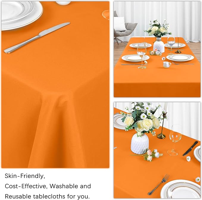 8 Pack Orange Tablecloth 60 x 126 Inch Rectangular Tablecloths for 8 Foot Rectangle Tables, Wrinkle Resistant Orange Table Cloth Washable Polyester Fabric for Buffet Wedding Party Banquet
