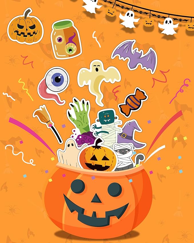 300 PCS Halloween Pumpkin Stickers, Vinyl Waterproof Stickers for Water Bottles Laptop Skateboard Computer, Halloween Party Favors Gifts Funny for Kids Teens Adults
