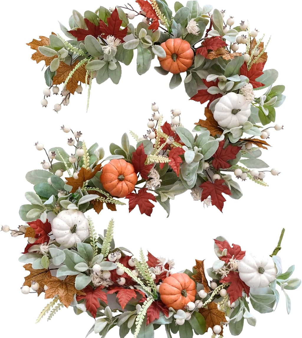 autumn wreaths lambs ears leaves maple leaf pumpkin, main product view