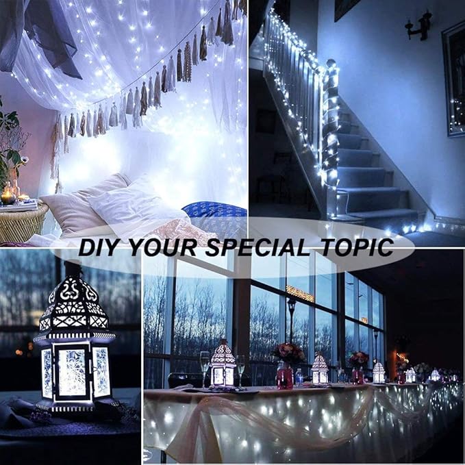 24 Pack Fairy Lights Battery Operated [3 Modes] 7ft 20 LED Mini Twinkle String Lights Waterproof Silver Wire Firefly Starry Lights for Wedding Party Mason Jars Christmas Decorations, Cool White