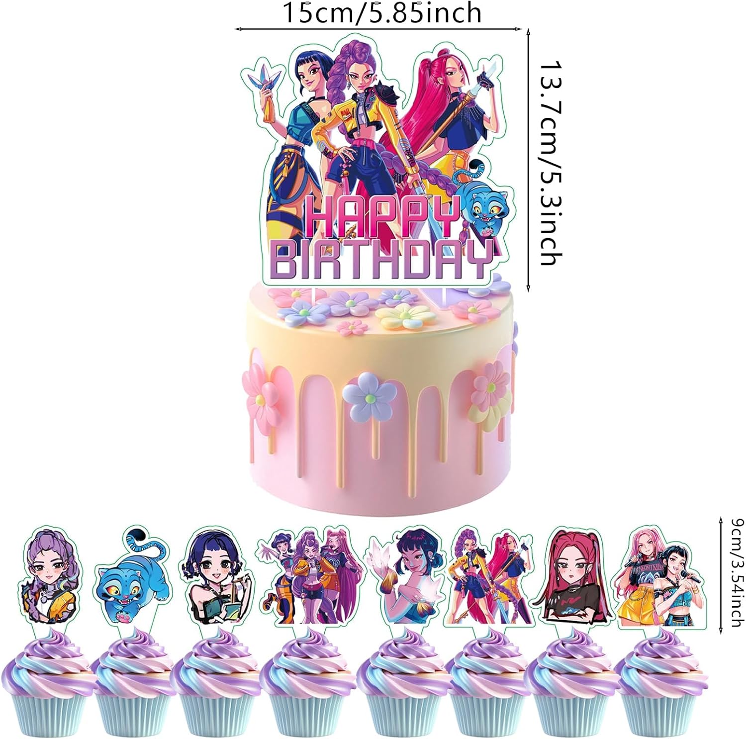 25Pcs Demon Movie Hunters Cake Decorations with 24pcs Cupcake Toppers, 1pcs Happy Birthday Cake Topper, Cartoon Themed Party Supplies, Perfect for Birthday Party Decorations