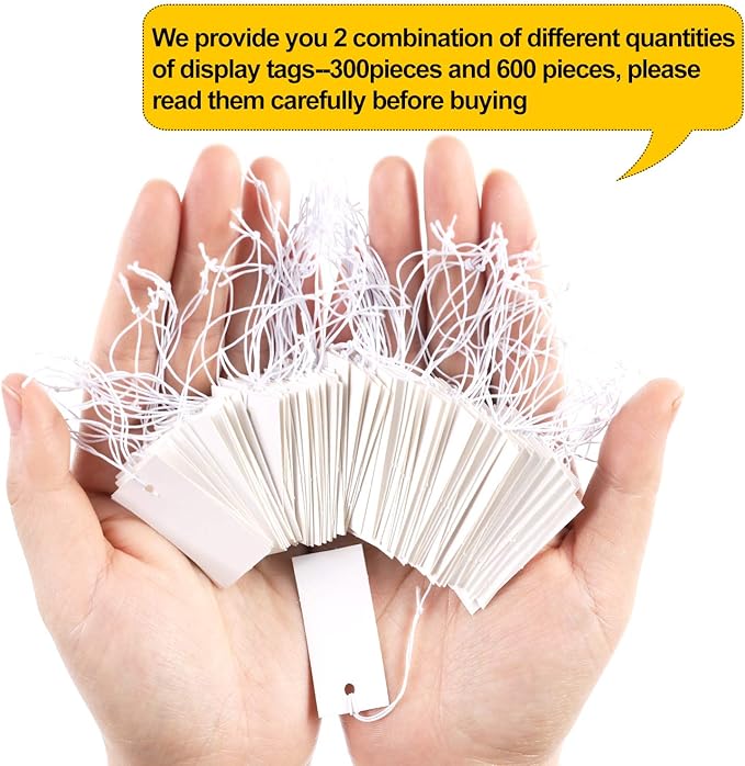 Shappy 300 Pcs 0.8 x 1.58 Inches White Price Display Tags Marking Labels Display Hanging Tags with Elastic String